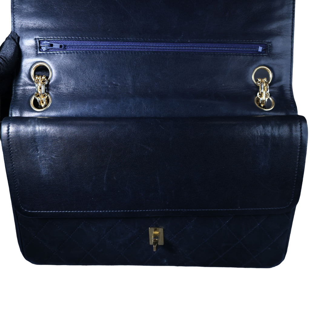 Preowned CHANEL Vintage Classic Double Flap Medium Gold Bijoux Chain Lambskin Black | Luxe Again Maison