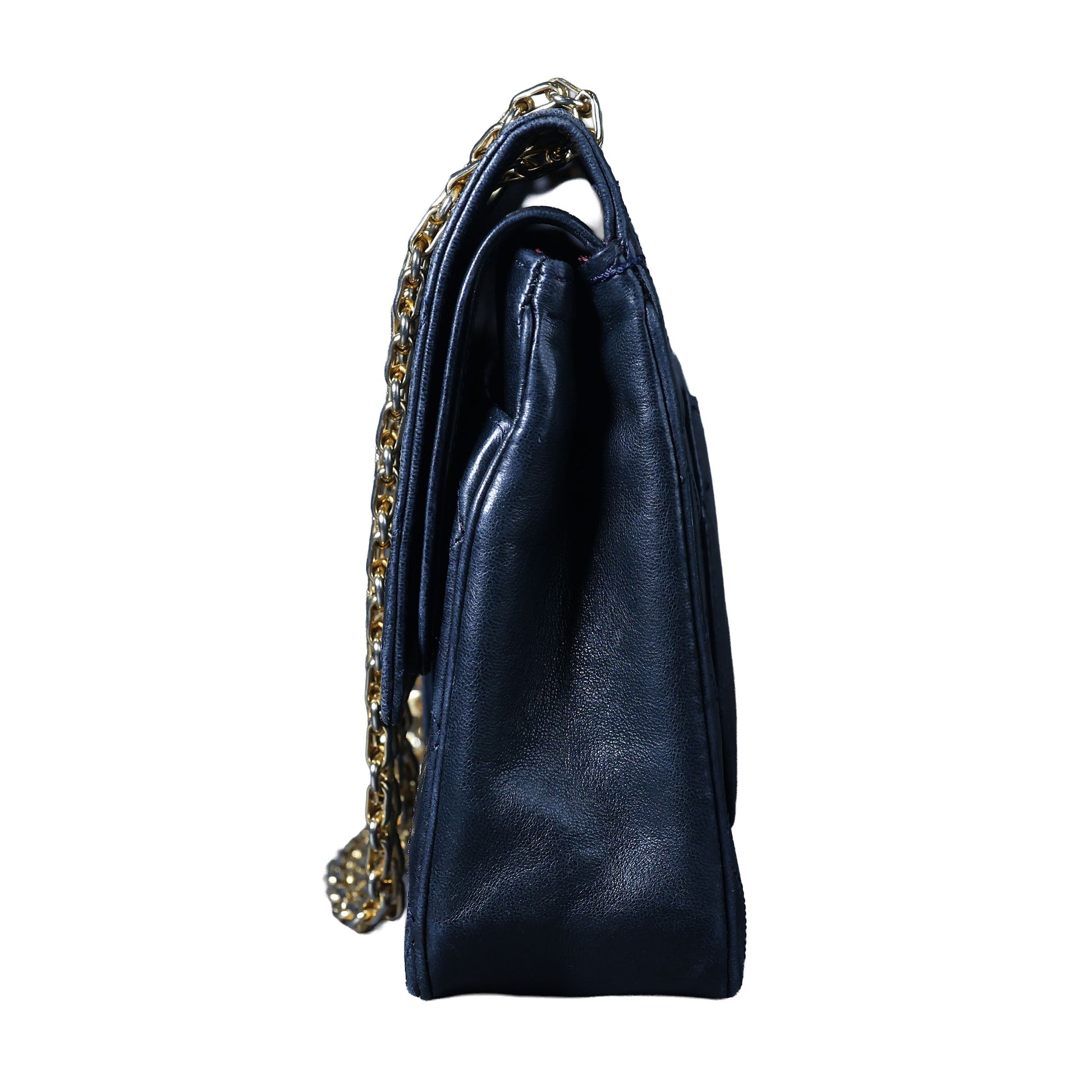 Preowned CHANEL Vintage Classic Double Flap Medium Gold Bijoux Chain Lambskin Black | Luxe Again Maison
