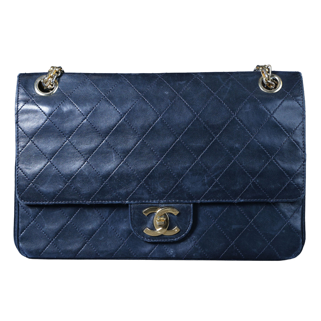 Preowned CHANEL Vintage Classic Double Flap Medium Gold Bijoux Chain Lambskin Black | Luxe Again Maison