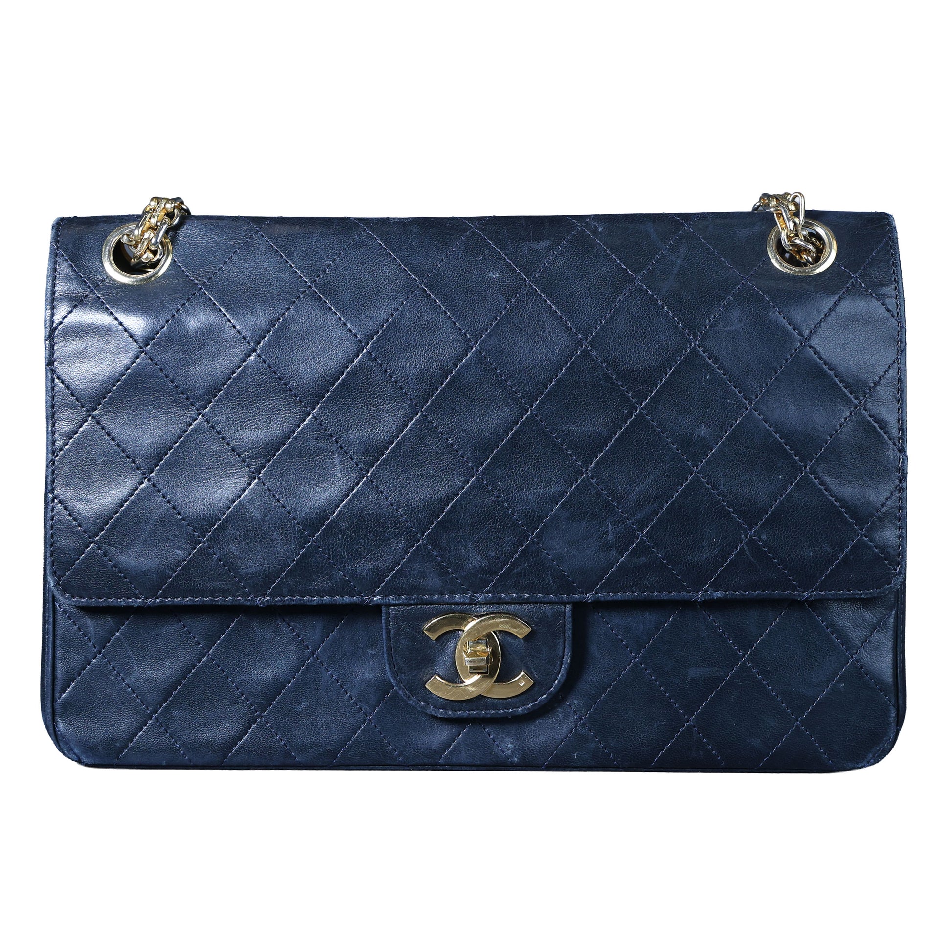 Preowned CHANEL Vintage Classic Double Flap Medium Gold Bijoux Chain Lambskin Black | Luxe Again Maison