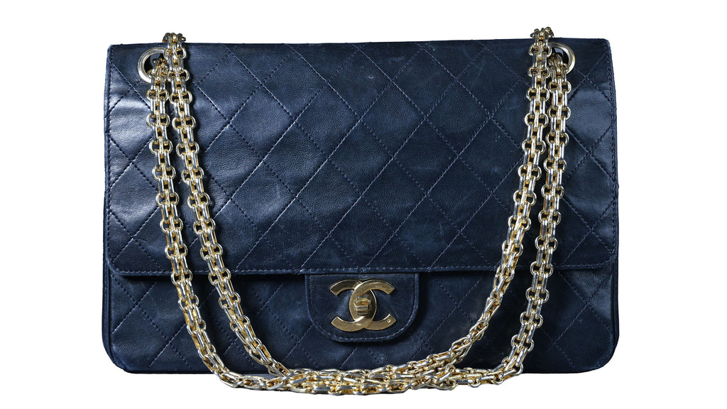 Preowned CHANEL Vintage Classic Double Flap Medium Gold Bijoux Chain Lambskin Black | Luxe Again Maison