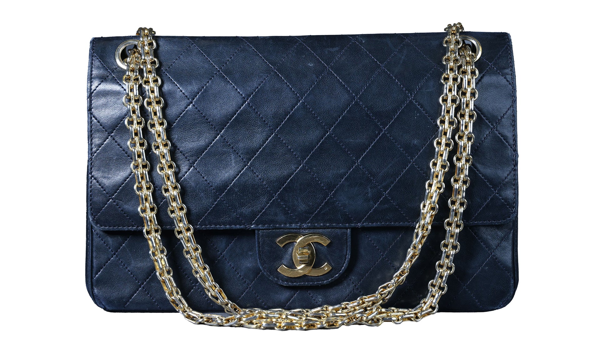 Preowned CHANEL Vintage Classic Double Flap Medium Gold Bijoux Chain Lambskin Black | Luxe Again Maison