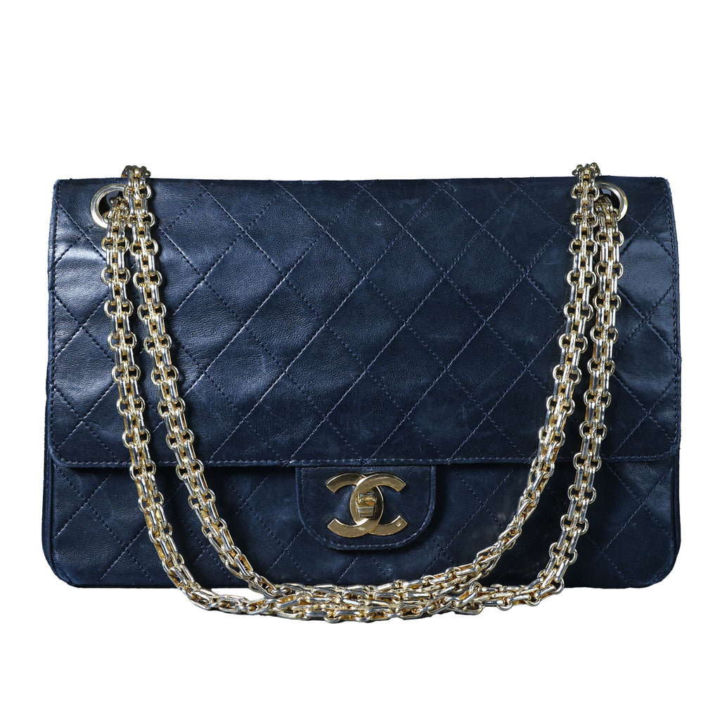 Preowned CHANEL Vintage Classic Double Flap Medium Gold Bijoux Chain Lambskin Black | Luxe Again Maison