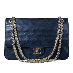 Preowned CHANEL Vintage Classic Double Flap Medium Gold Bijoux Chain Lambskin Black | Luxe Again Maison