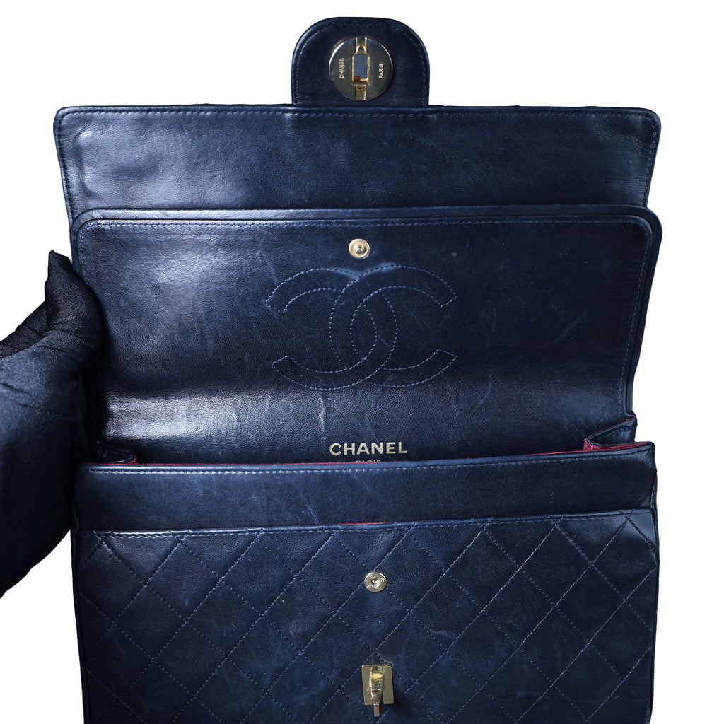 Preowned CHANEL Vintage Classic Double Flap Medium Gold Bijoux Chain Lambskin Black | Luxe Again Maison