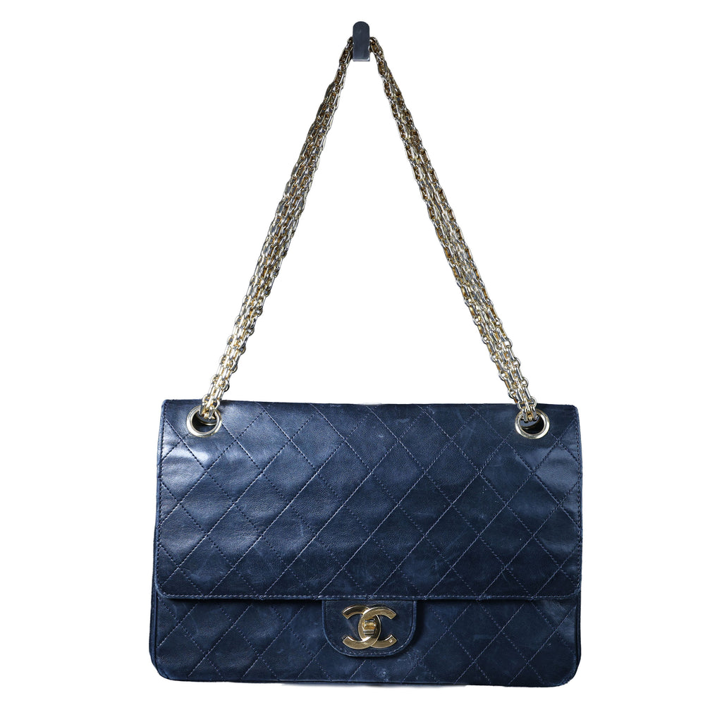 Preowned CHANEL Vintage Classic Double Flap Medium Gold Bijoux Chain Lambskin Black | Luxe Again Maison