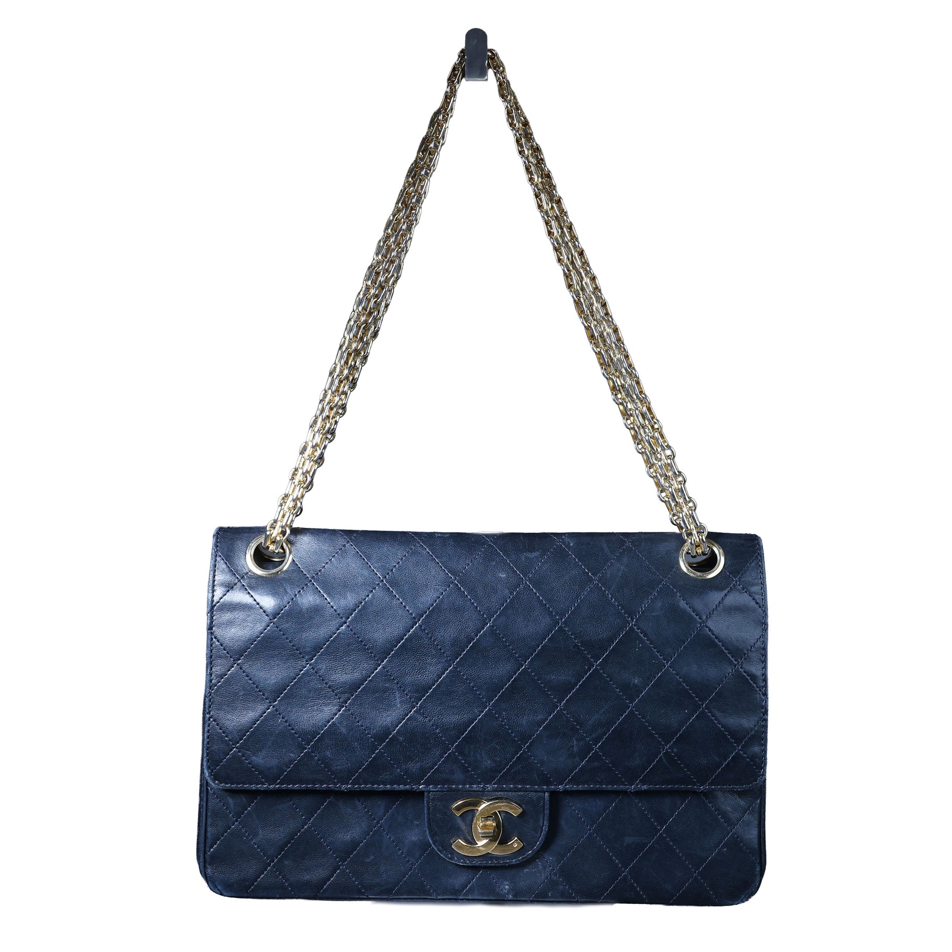 Preowned CHANEL Vintage Classic Double Flap Medium Gold Bijoux Chain Lambskin Black | Luxe Again Maison