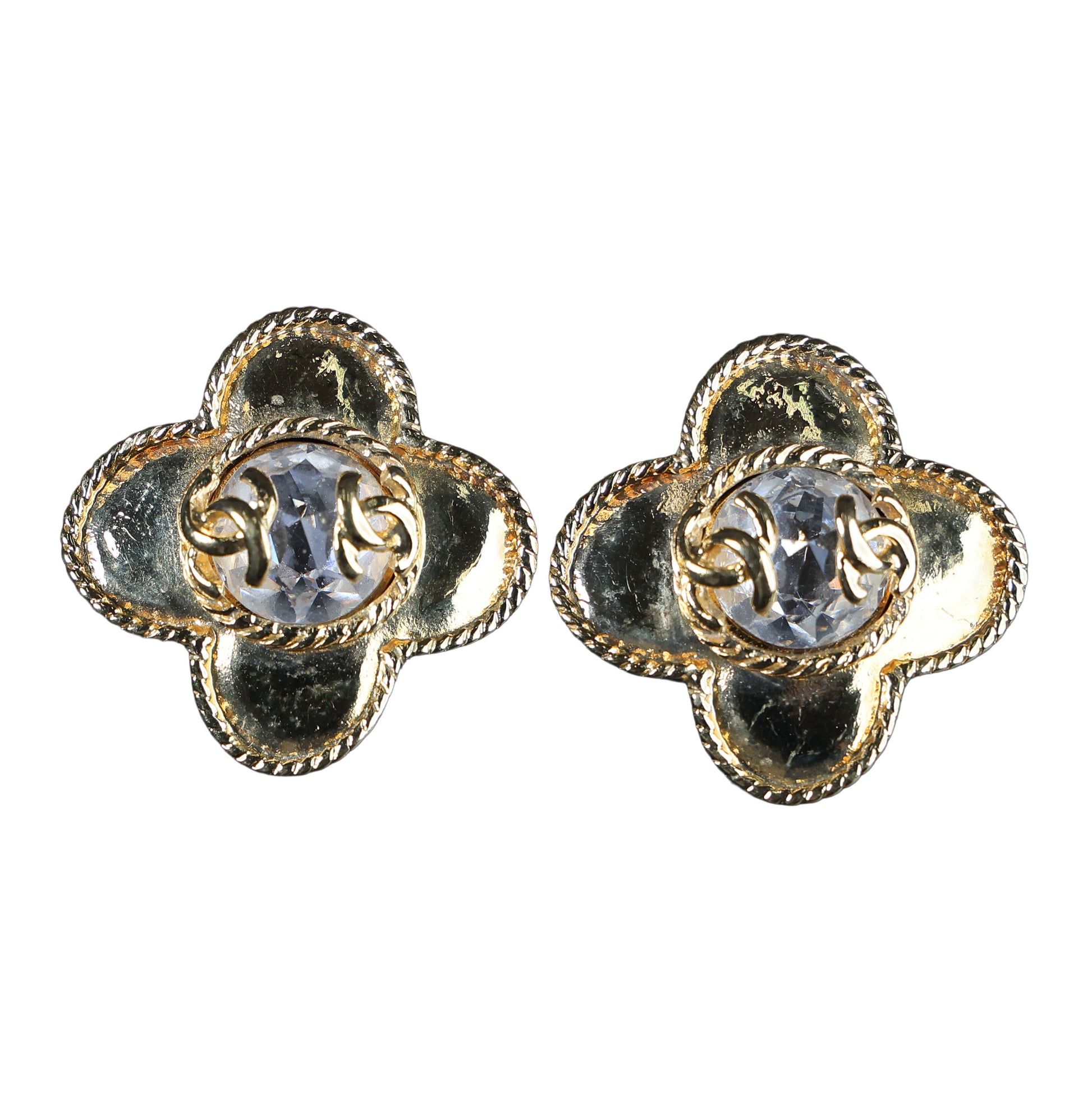 Preowned CHANEL Vintage COCO Mark Rhinestone Clip-on Earrings | Luxe Again Maison