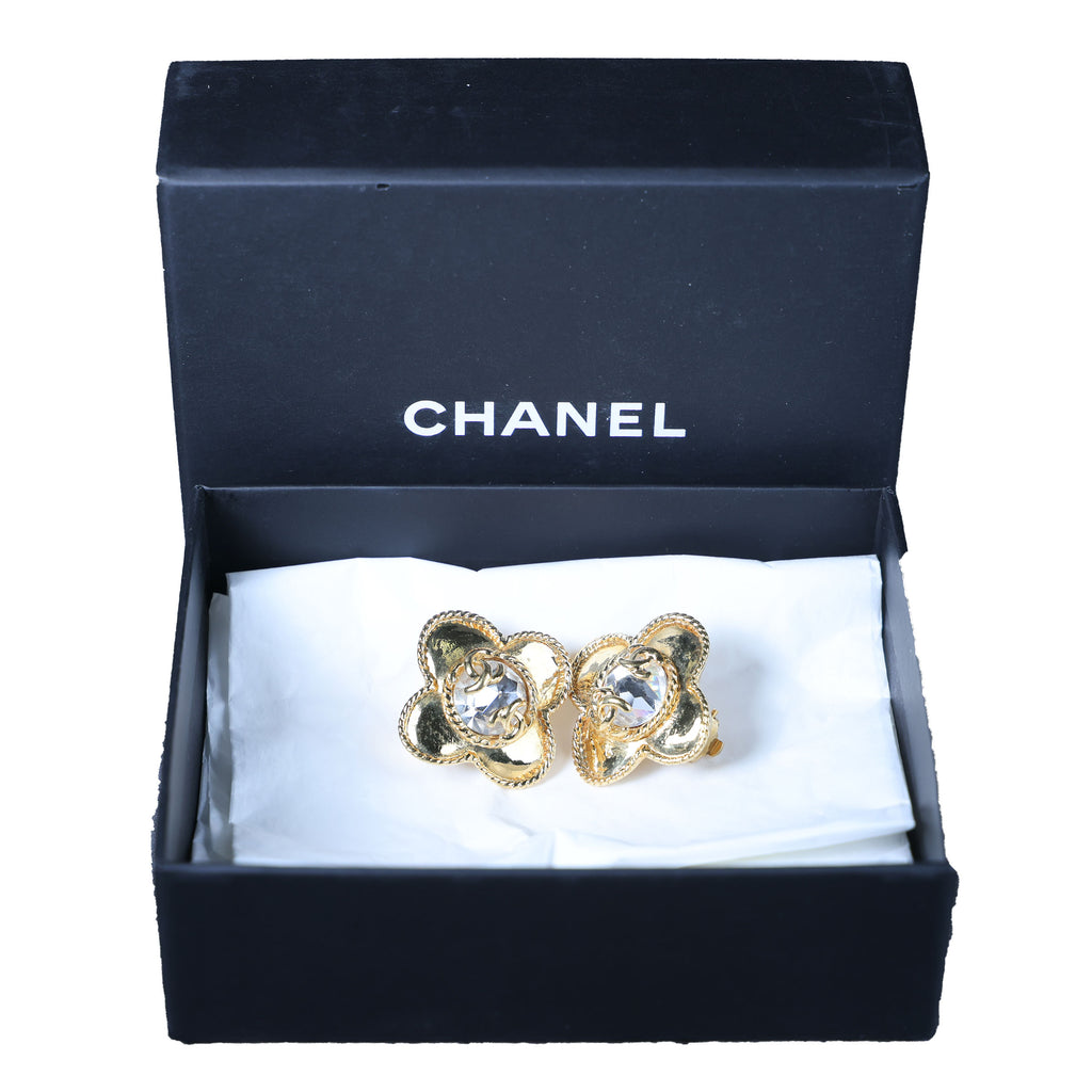 Preowned CHANEL Vintage COCO Mark Rhinestone Clip-on Earrings | Luxe Again Maison