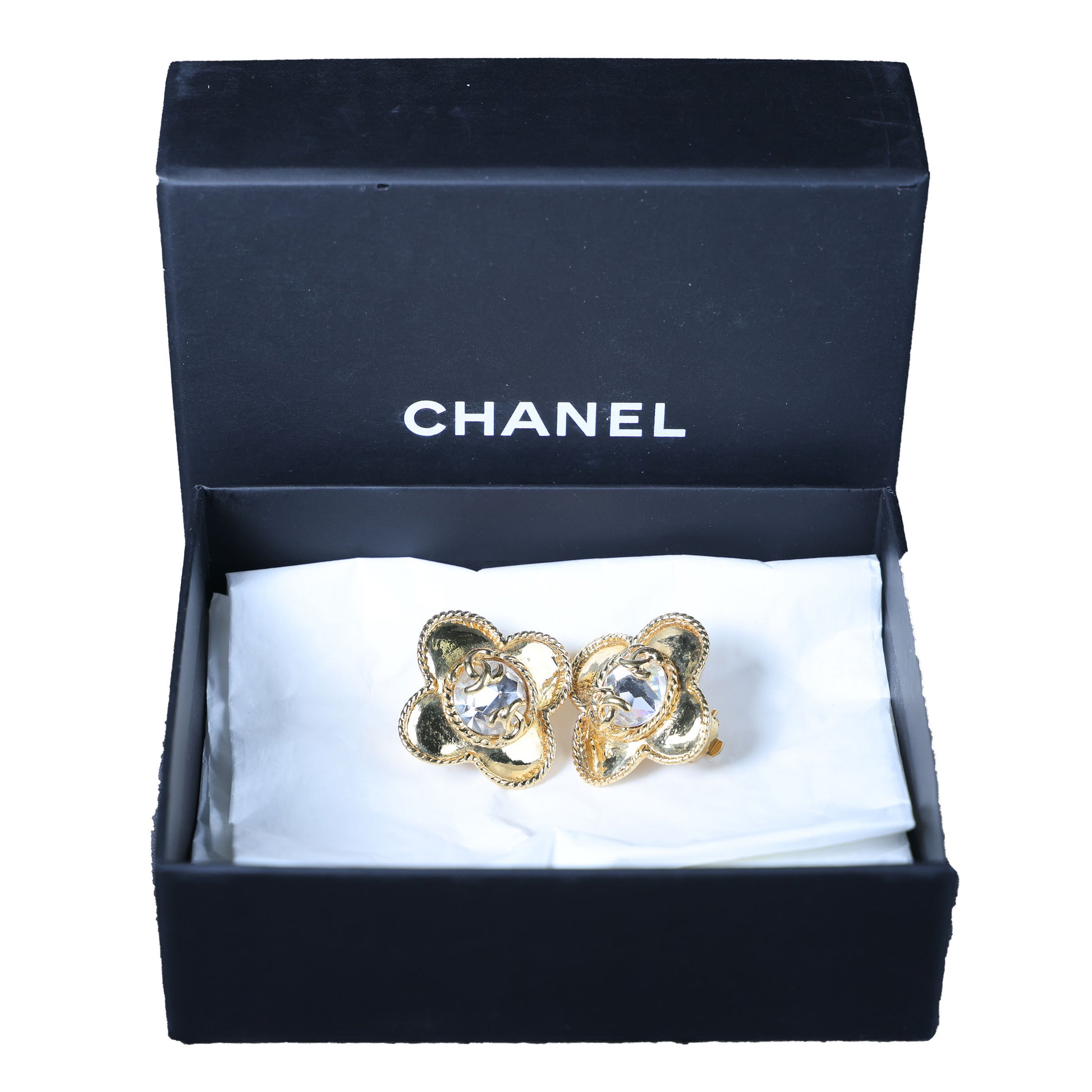Preowned CHANEL Vintage COCO Mark Rhinestone Clip-on Earrings | Luxe Again Maison