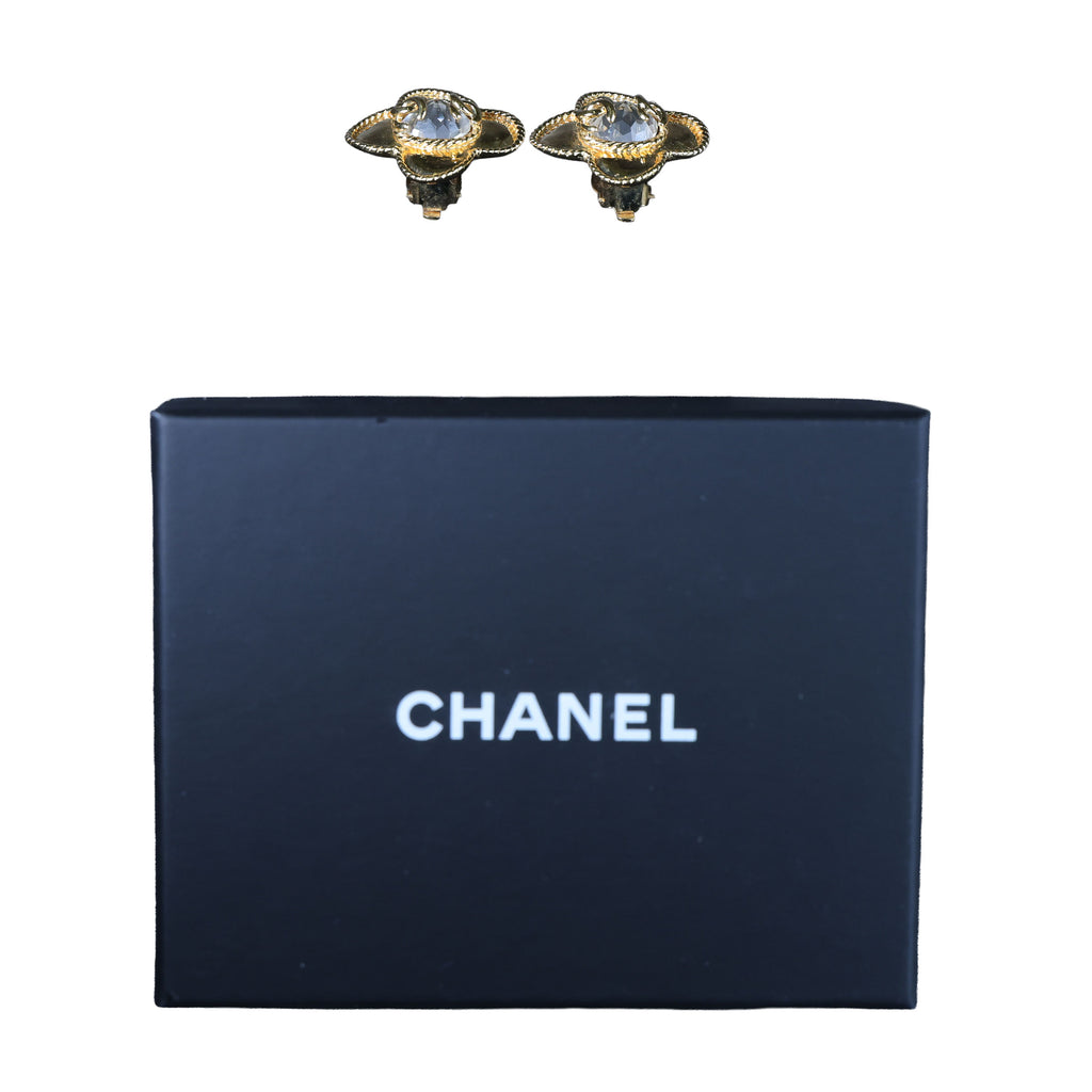 Preowned CHANEL Vintage COCO Mark Rhinestone Clip-on Earrings | Luxe Again Maison