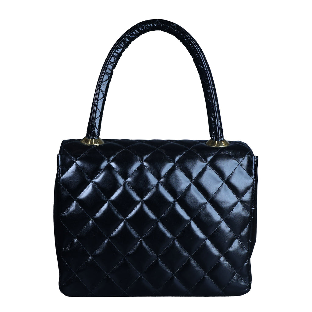 Preowned CHANEL Vintage Kelly Top Handle Matelasse Leather GHW Black | Luxe Again Maison