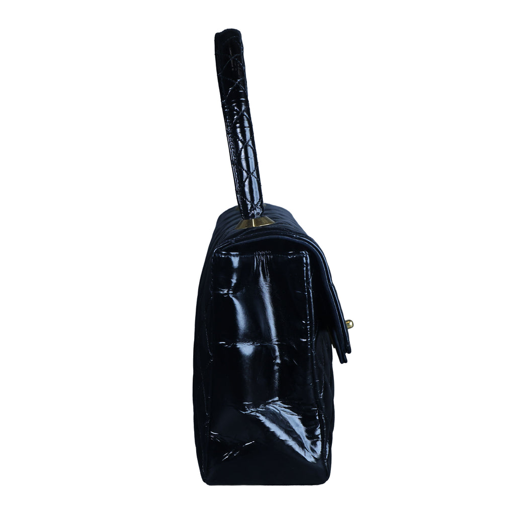Preowned CHANEL Vintage Kelly Top Handle Matelasse Leather GHW Black | Luxe Again Maison