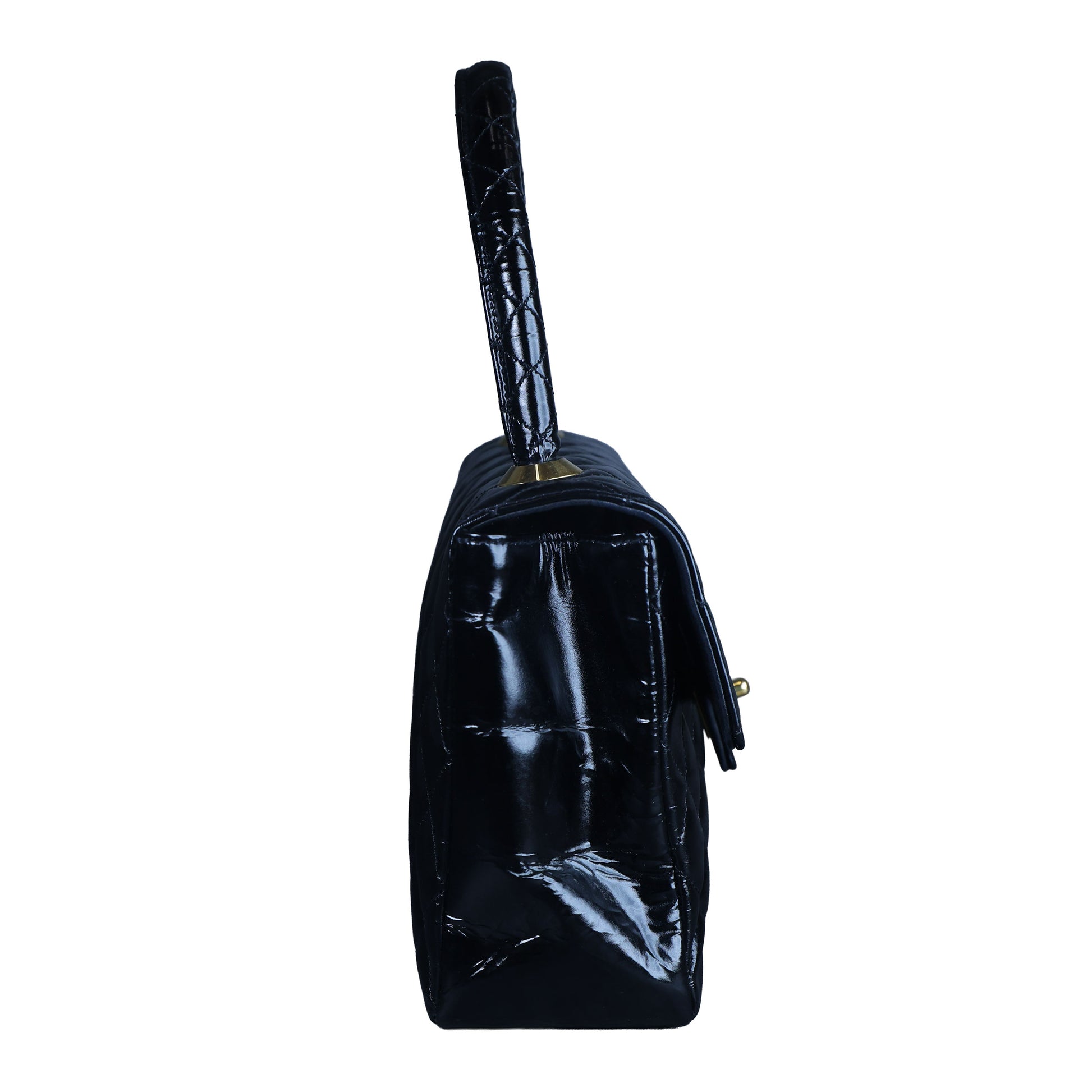 Preowned CHANEL Vintage Kelly Top Handle Matelasse Leather GHW Black | Luxe Again Maison