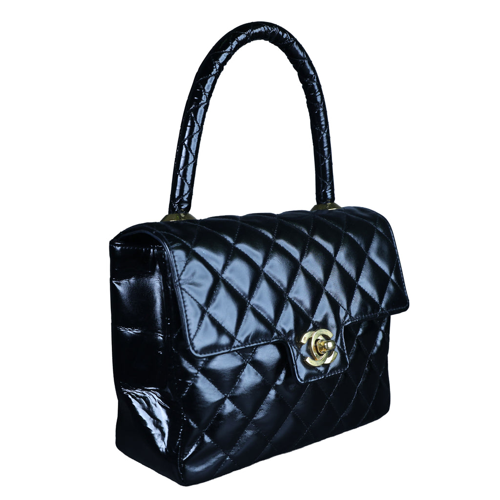 Preowned CHANEL Vintage Kelly Top Handle Matelasse Leather GHW Black | Luxe Again Maison