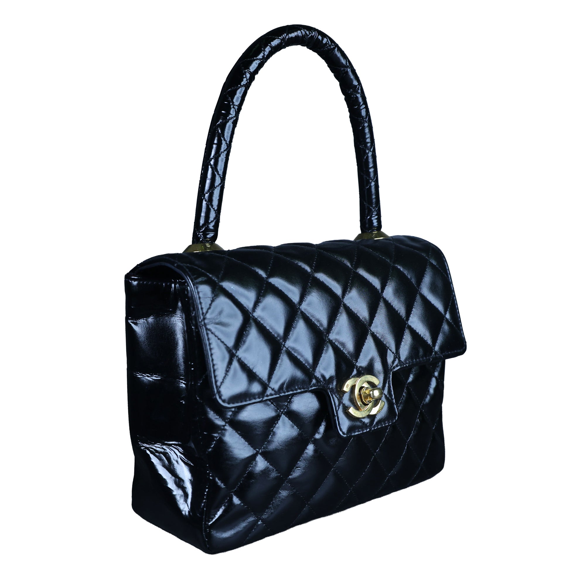 Preowned CHANEL Vintage Kelly Top Handle Matelasse Leather GHW Black | Luxe Again Maison