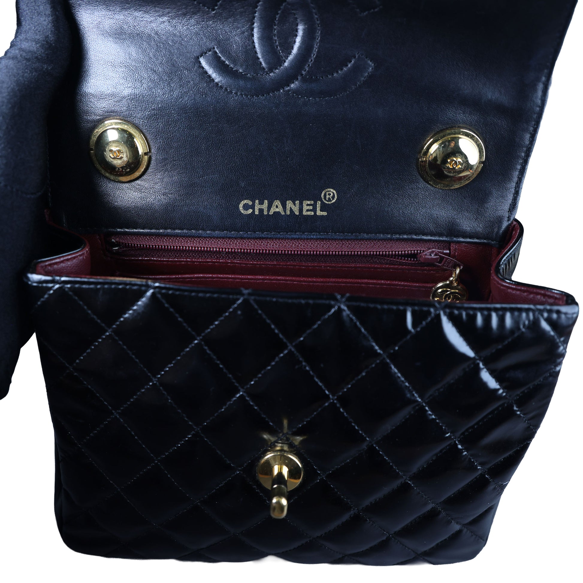 Preowned CHANEL Vintage Kelly Top Handle Matelasse Leather GHW Black | Luxe Again Maison