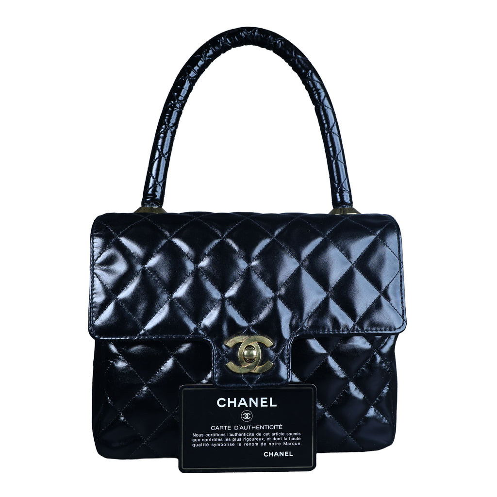 Preowned CHANEL Vintage Kelly Top Handle Matelasse Leather GHW Black | Luxe Again Maison