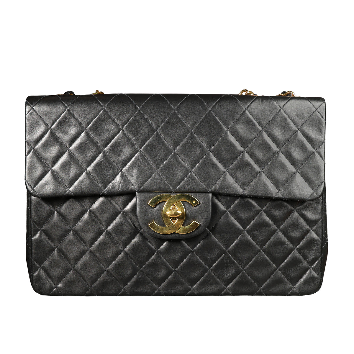 Preowned CHANEL Vintage Matelasse 34 Maxi Classic Flap Black Lambskin GHW 31XXX47 | Luxe Again Maison
