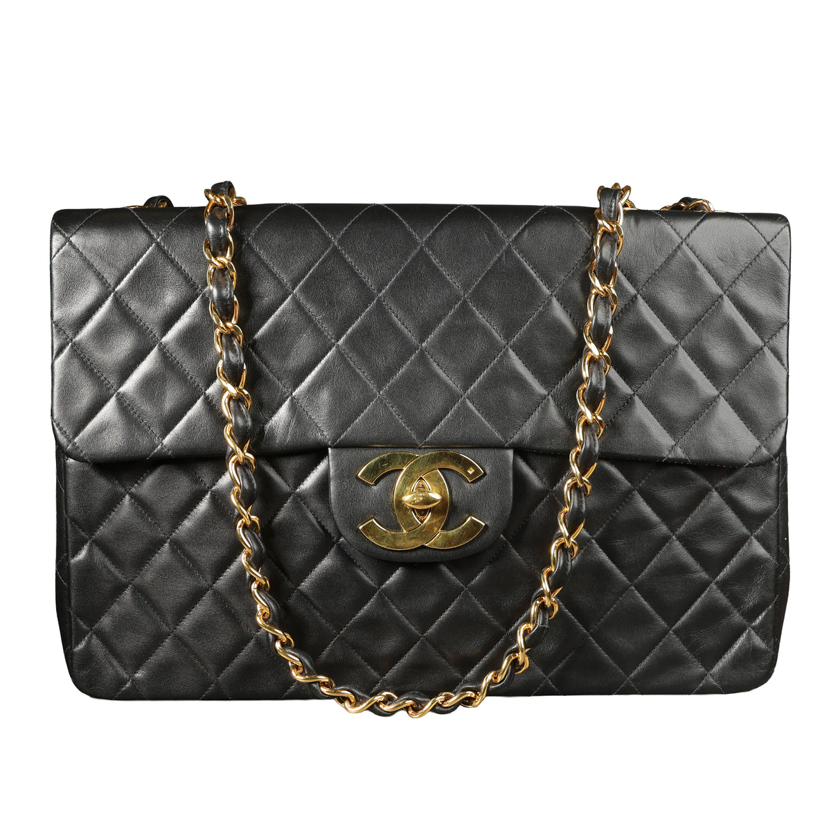 Preowned CHANEL Vintage Matelasse 34 Maxi Classic Flap Black Lambskin GHW 31XXX47 | Luxe Again Maison