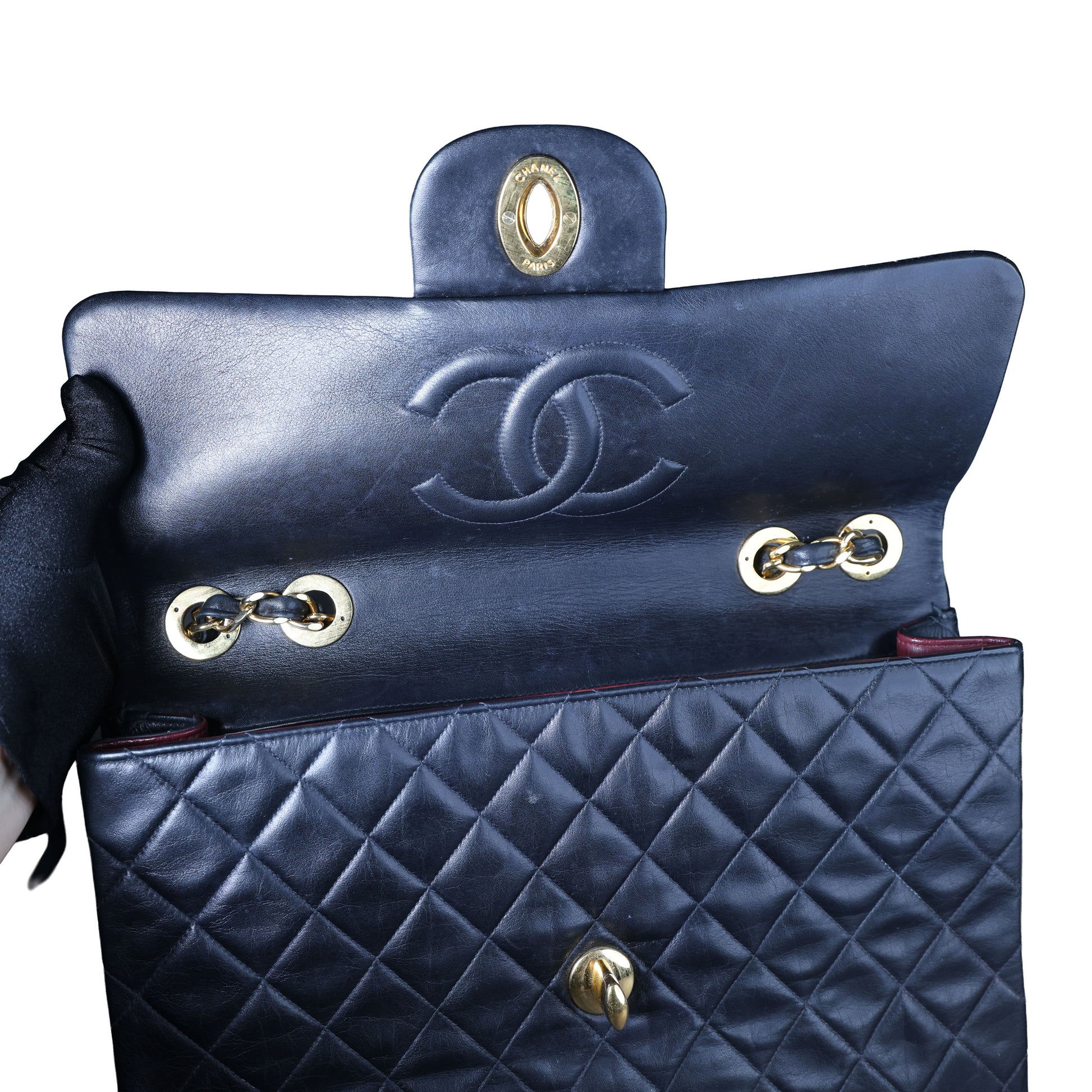 Preowned CHANEL Vintage Matelasse 34 Maxi Classic Flap Black GHW | Luxe Again Maison