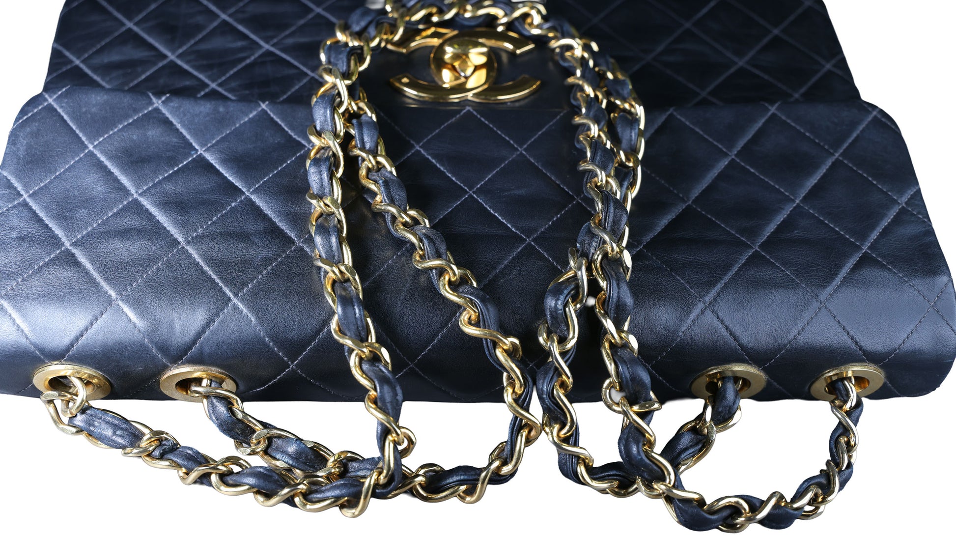 Preowned CHANEL Vintage Matelasse 34 Maxi Classic Flap Black GHW | Luxe Again Maison