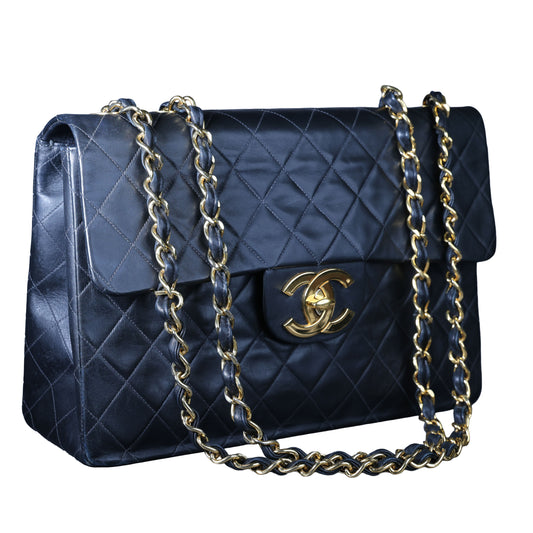 Preowned CHANEL Vintage Matelasse 34 Maxi Classic Flap Black GHW | Luxe Again Maison