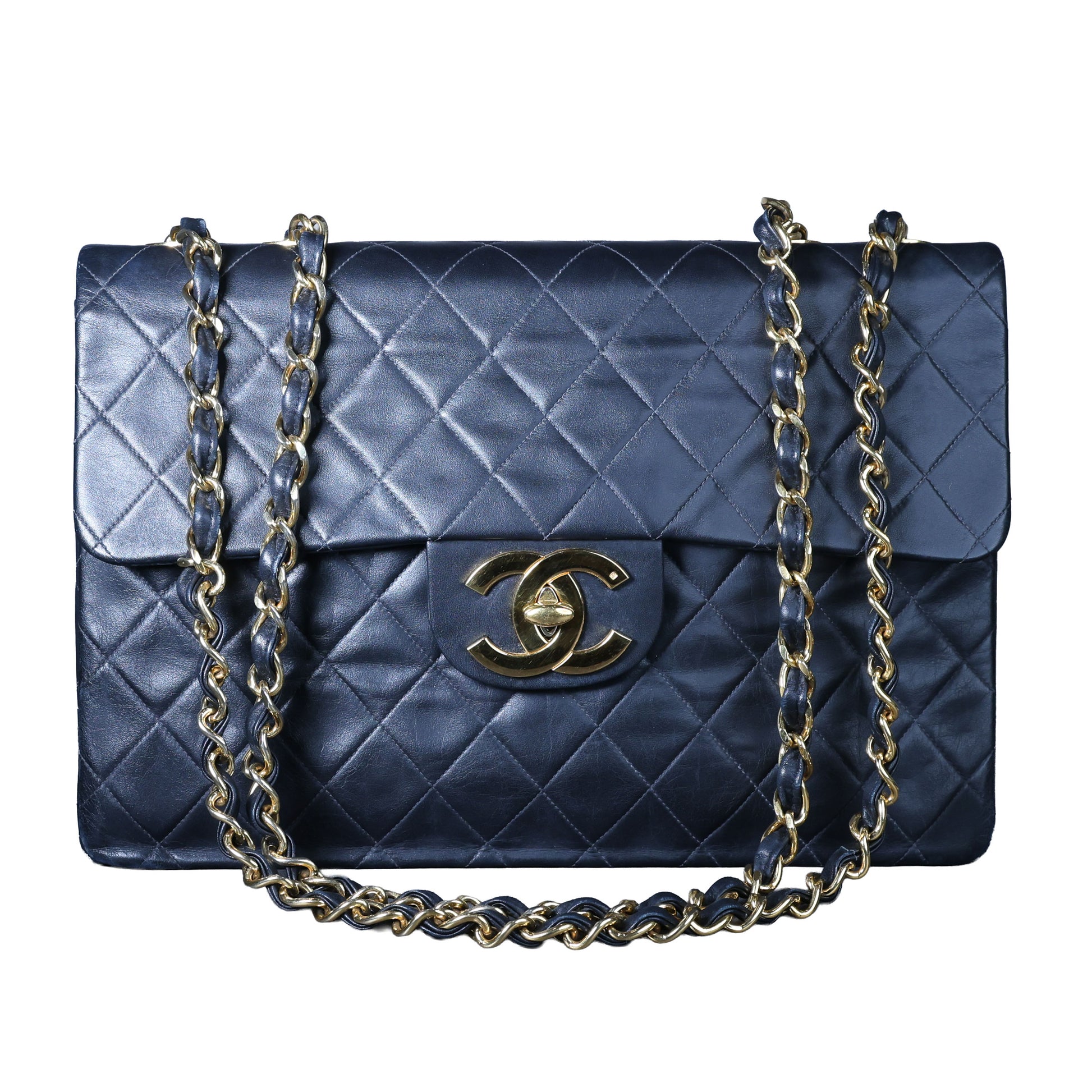 Preowned CHANEL Vintage Matelasse 34 Maxi Classic Flap Black GHW | Luxe Again Maison