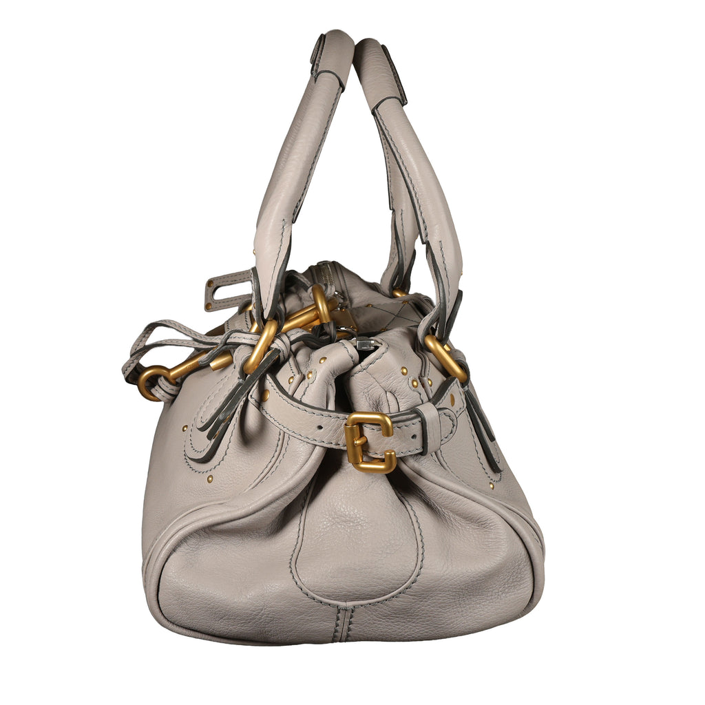 Preowned CHLOE Paddington Classic Leather Gray Satchel | Luxe Again Maison