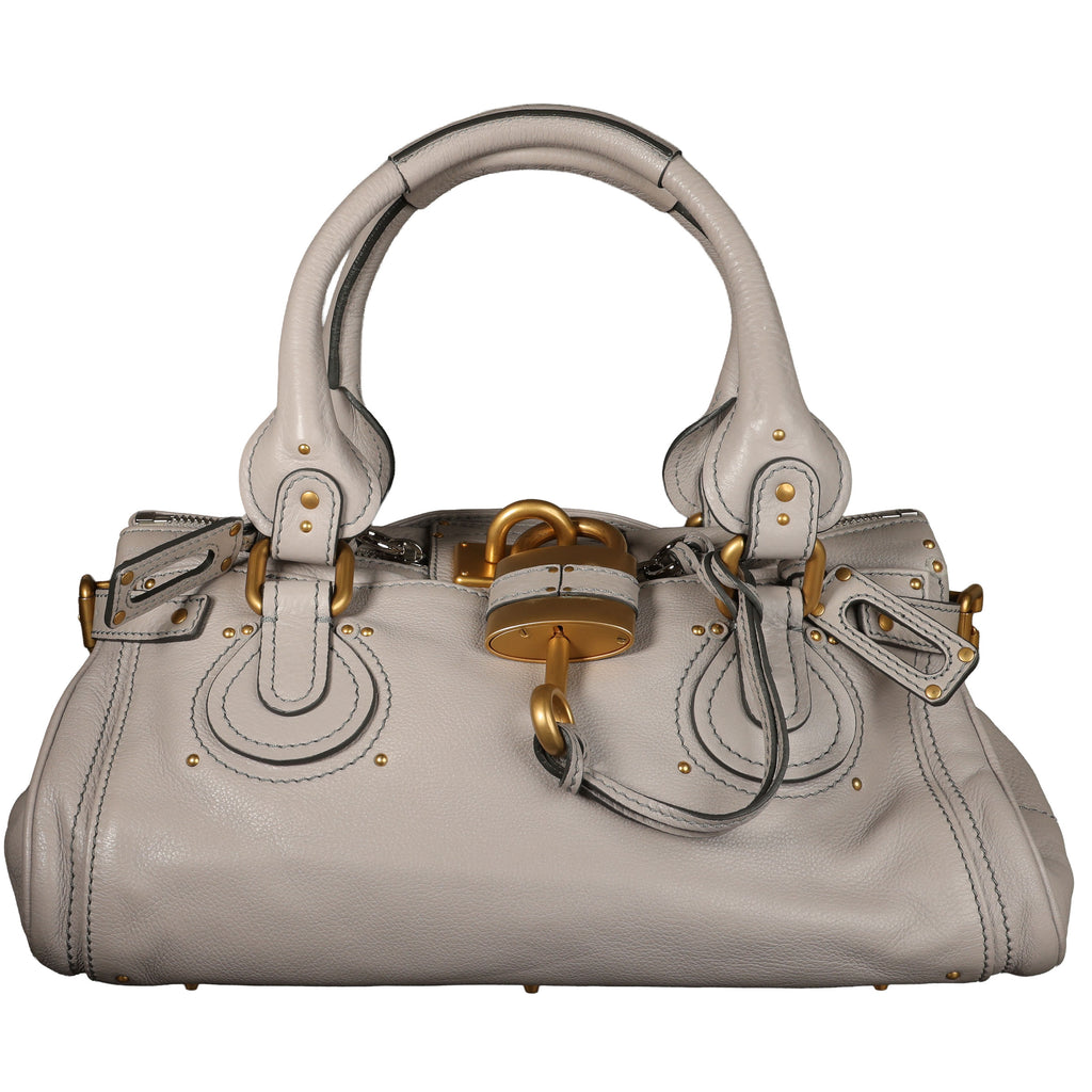 Preowned CHLOE Paddington Classic Leather Gray Satchel | Luxe Again Maison