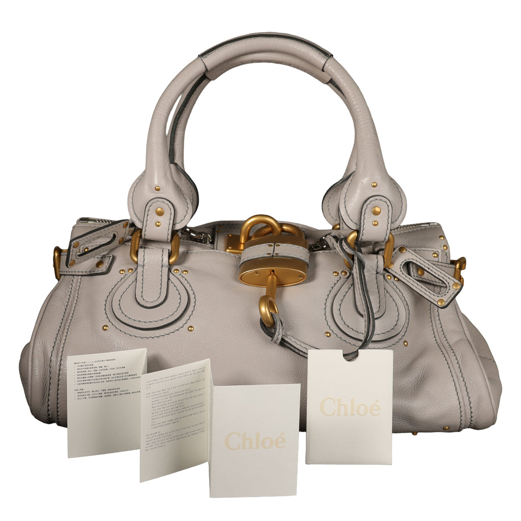 Preowned CHLOE Paddington Classic Leather Gray Satchel | Luxe Again Maison