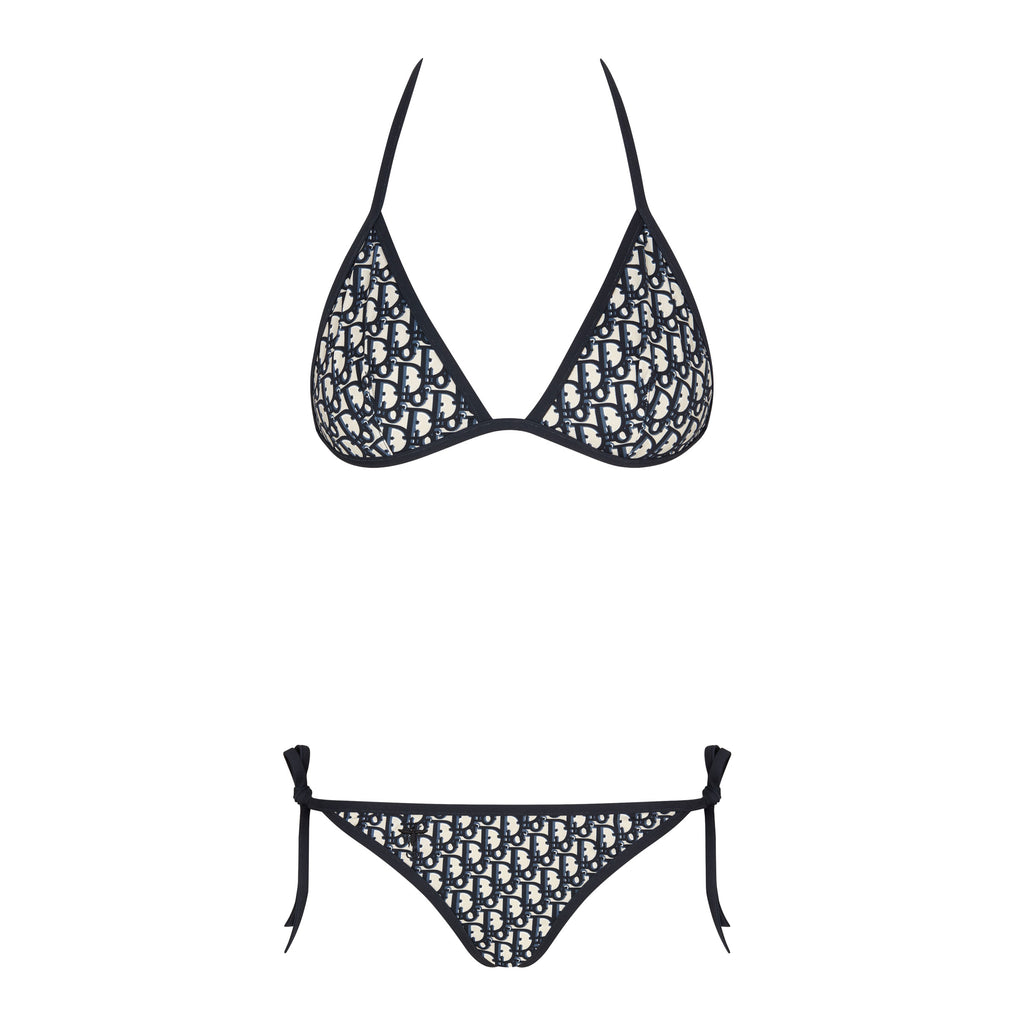 Preowned Unworn CHRISTIAN DIOR Blue Dior Oblique Technical Fabric Bikini Top & Bottom Small | Luxe Again Maison