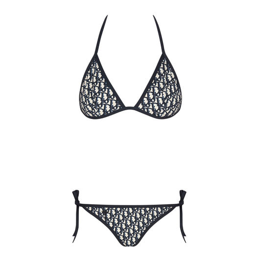 Preowned Unworn CHRISTIAN DIOR Blue Dior Oblique Technical Fabric Bikini Top & Bottom Small | Luxe Again Maison