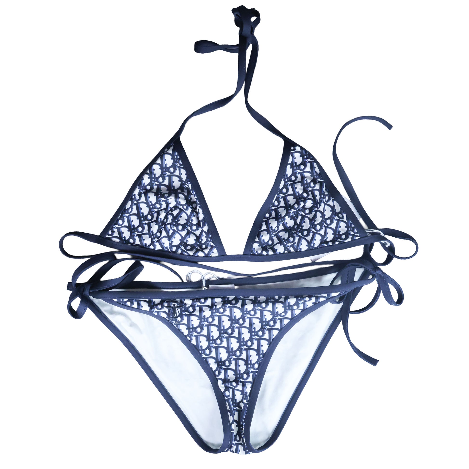 Preowned Unworn CHRISTIAN DIOR Blue Dior Oblique Technical Fabric Bikini Top & Bottom Small | Luxe Again Maison