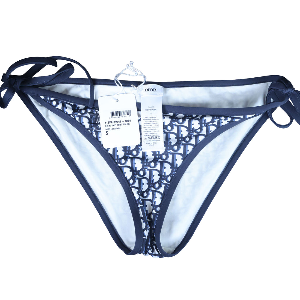 Preowned Unworn CHRISTIAN DIOR Blue Dior Oblique Technical Fabric Bikini Top & Bottom Small | Luxe Again Maison