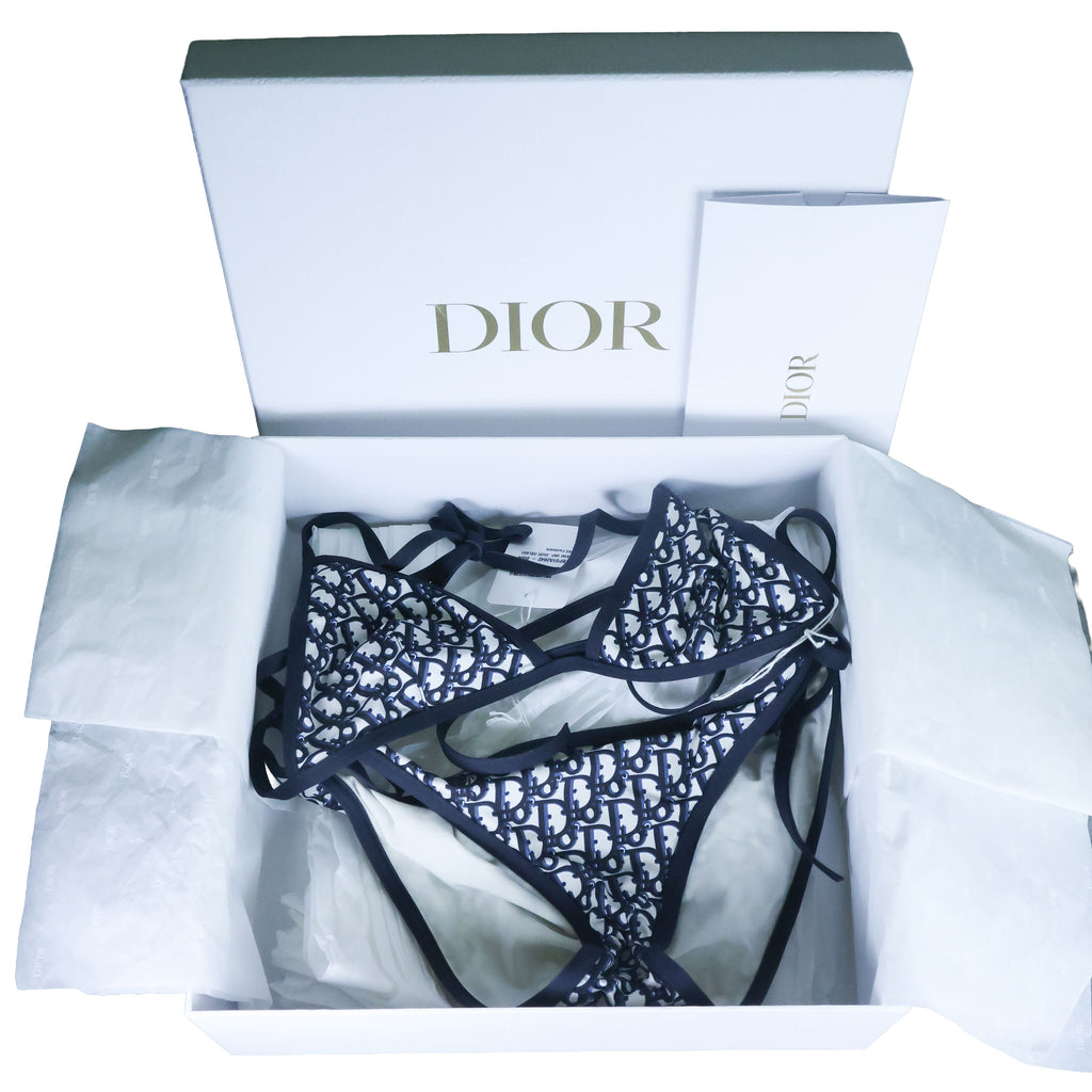 Preowned Unworn CHRISTIAN DIOR Blue Dior Oblique Technical Fabric Bikini Top & Bottom Small | Luxe Again Maison
