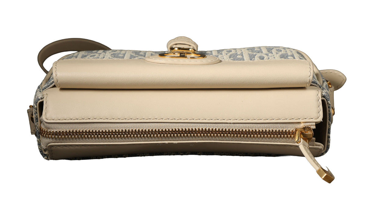 Preowned CHRISTIAN DIOR Dior 30 Montaigne Pocket Bag Small Blue Oblique Raffa | Luxe Again Maison