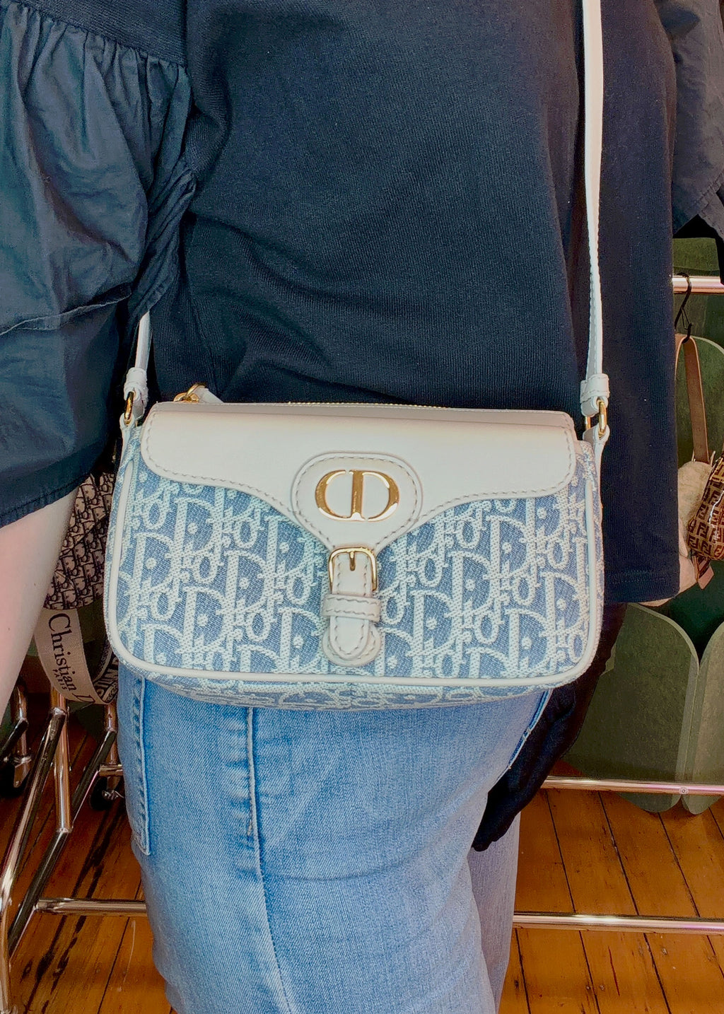 Preowned CHRISTIAN DIOR Dior 30 Montaigne Pocket Bag Small Blue Oblique Raffa | Luxe Again Maison