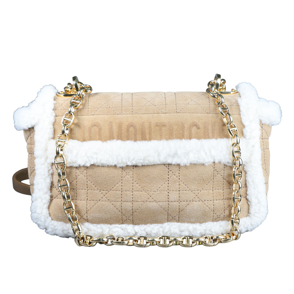 Preowned CHRISTIAN DIOR Dior Caro Suede and Shearling Flap Bag | Luxe Again Maison