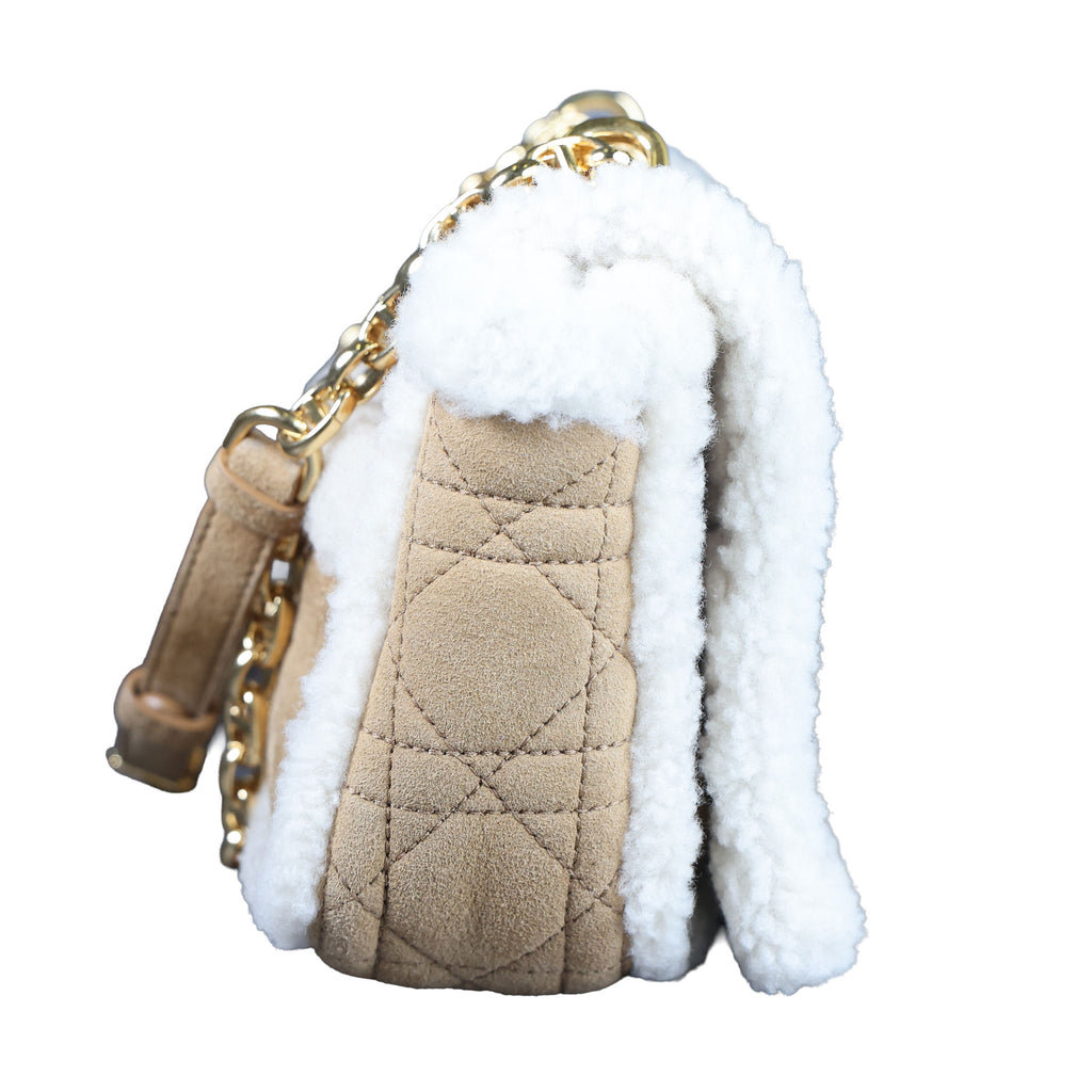 Preowned CHRISTIAN DIOR Dior Caro Suede and Shearling Flap Bag | Luxe Again Maison
