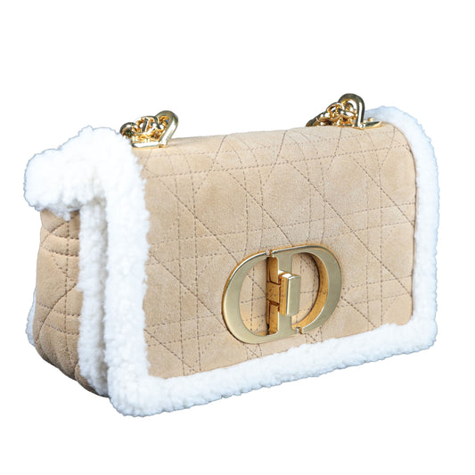 Preowned CHRISTIAN DIOR Dior Caro Suede and Shearling Flap Bag | Luxe Again Maison