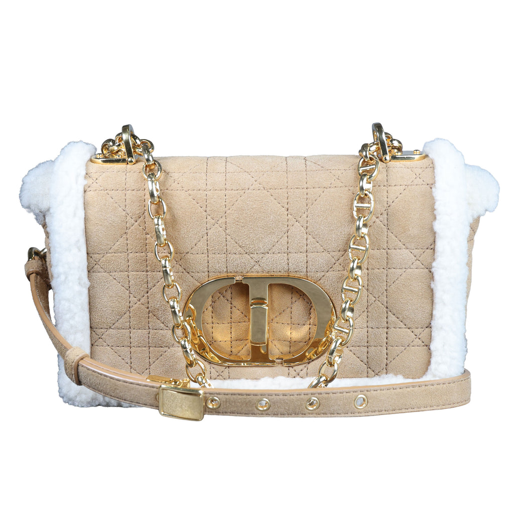 Preowned CHRISTIAN DIOR Dior Caro Suede and Shearling Flap Bag | Luxe Again Maison