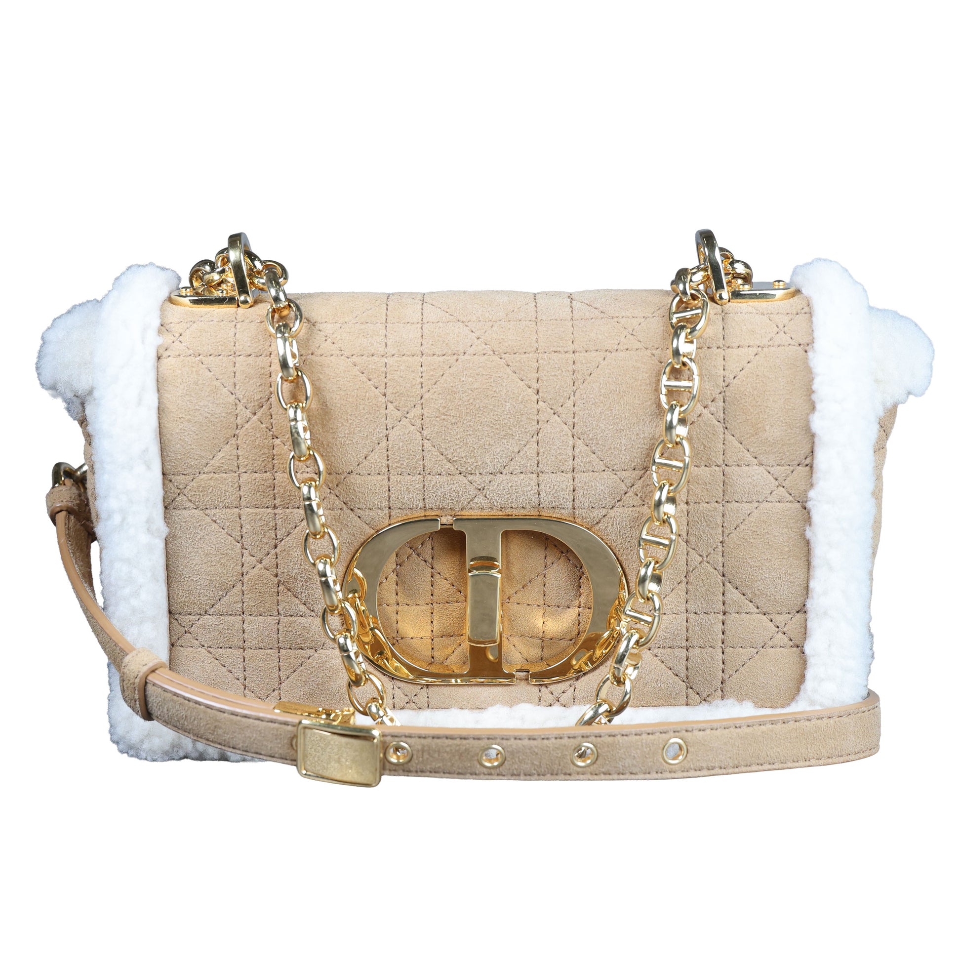 Preowned CHRISTIAN DIOR Dior Caro Suede and Shearling Flap Bag | Luxe Again Maison