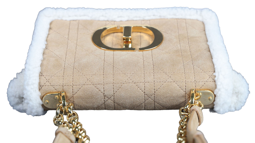 Preowned CHRISTIAN DIOR Dior Caro Suede and Shearling Flap Bag | Luxe Again Maison