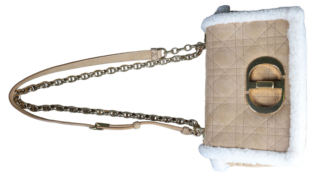 Preowned CHRISTIAN DIOR Dior Caro Suede and Shearling Flap Bag | Luxe Again Maison
