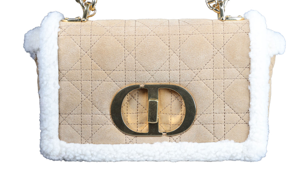 Preowned CHRISTIAN DIOR Dior Caro Suede and Shearling Flap Bag | Luxe Again Maison