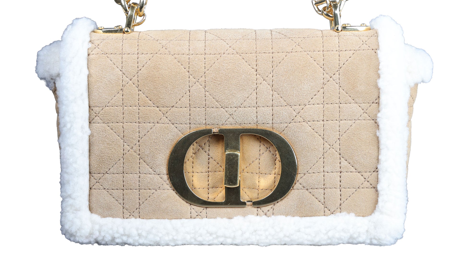 Preowned CHRISTIAN DIOR Dior Caro Suede and Shearling Flap Bag | Luxe Again Maison