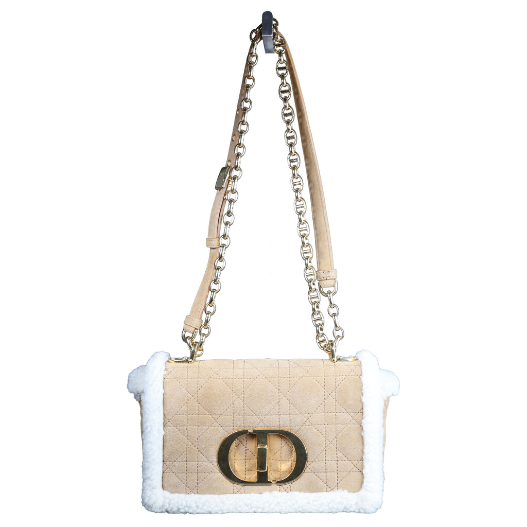 Preowned CHRISTIAN DIOR Dior Caro Suede and Shearling Flap Bag | Luxe Again Maison
