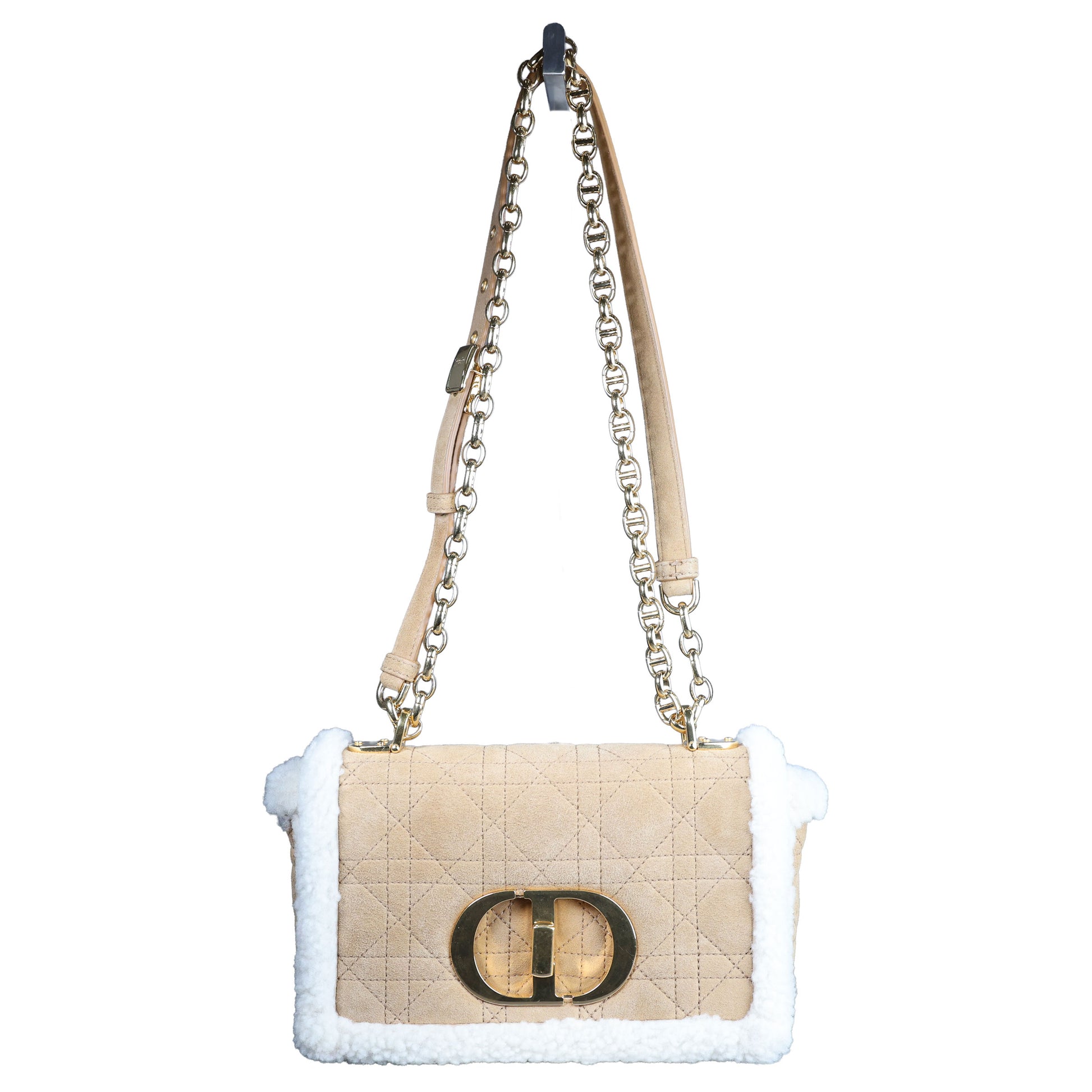 Preowned CHRISTIAN DIOR Dior Caro Suede and Shearling Flap Bag | Luxe Again Maison