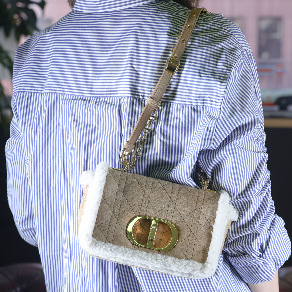 Preowned CHRISTIAN DIOR Dior Caro Suede and Shearling Flap Bag | Luxe Again Maison